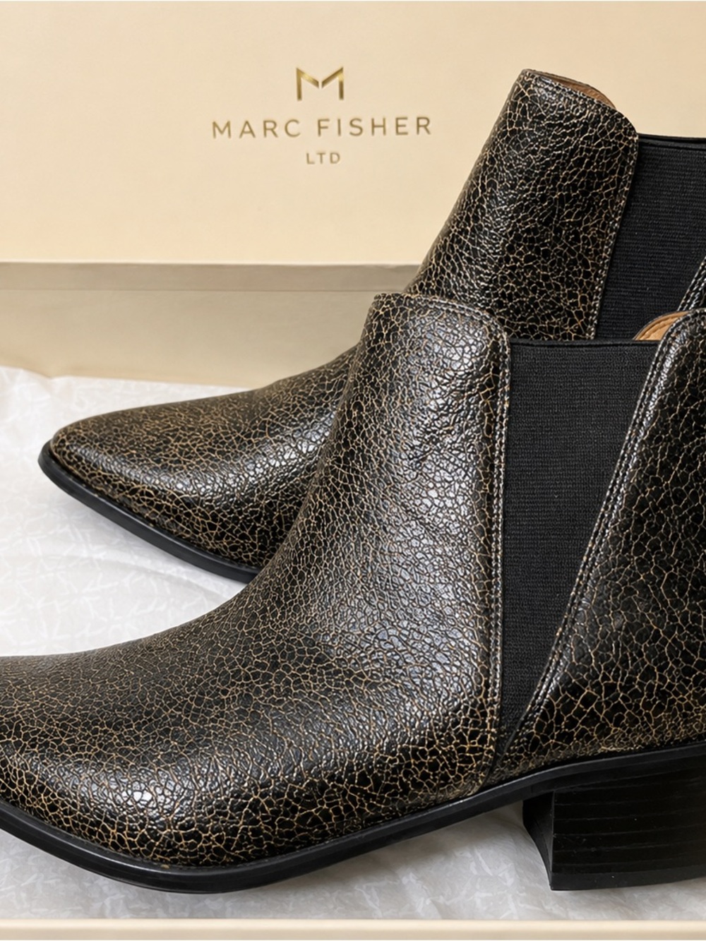 Marc Fisher Metallic Crackle Leather Chukka Boots